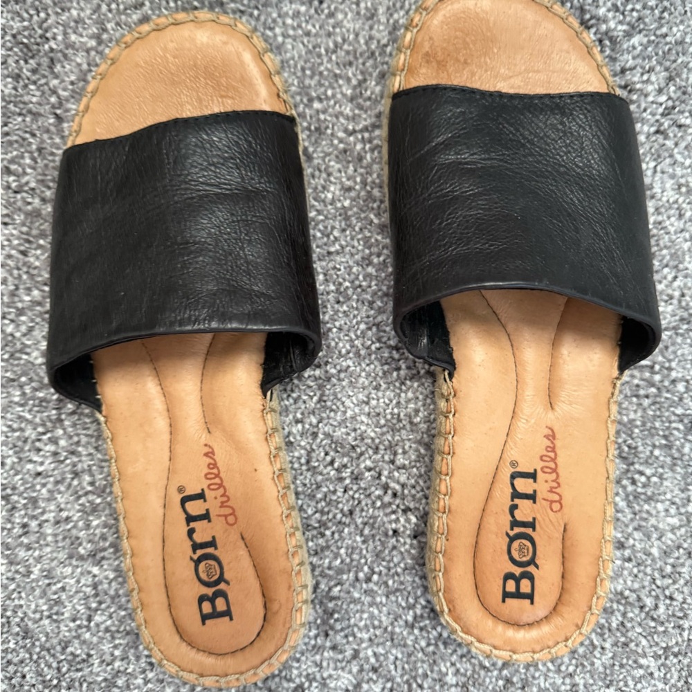 Born Black Leather Slide Sandals